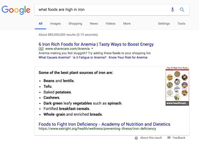 A Google search snippet
