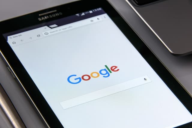 A tablet showing a Google search
